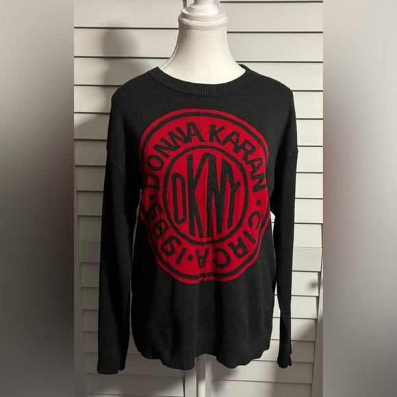 Donna Karan‎ DKNY Gray Viscose Logo Sweater Size S Fall Winter Christmas - Picture 1 of 6